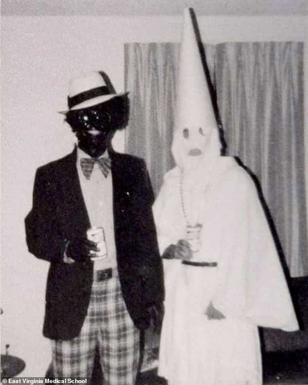 A photo on Northam's yearbook page depicts a man in blackface and another in a KKK robe